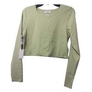 Babaton Green Fitted Crop Long Sleeve Tee